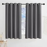 KGORGE Verdunklungsvorhänge Kurz Fenster Vorhänge Grau Blickdicht 145 x 140 cm(HxB) Thermovorhang mit Ösen Gardinen Blickdicht 2er Set Blackout Curtains for Bedroom