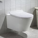Hänge WC Spülrandlos aus Keramik - Wand WC mit Abnehmbareren Deckel - Toilette Deckel mit Absenkautomatik - Tiefspül-WC P-Trap 180mm - Toiletten Komplettset - Ohne Spülungstotraum