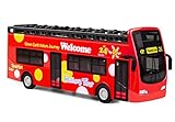 YIJIAOYUN Roter Bus, Spielzeugauto mit öffnenden Türen, Spielzeugbus mit Lampen und Musik,Offenes Dach Autobus