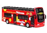 YIJIAOYUN Roter Bus, Spielzeugauto mit öffnenden Türen, Spielzeugbus mit Lampen und Musik,Offenes Dach Autobus