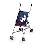 Bayer Design 30154AA Puppenbuggy, Puppenwagen, Doppelräder, Gurt, leicht faltbar, aus Metall, Blau, Rosa