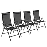 SONGMICS Gartenstühle, 4er Set, Klappstuhl, Outdoor-Stühle mit robustem Aluminiumgestell, Rückenlehne 8-stufig verstellbar, bis 120 kg belastbar, schwarz GCB30BK