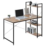 WOLTU Schreibtisch, 120x60 cm, Bürotisch mit Regal,Computertisch mit 4 Ablagen auf rechter oder linker Seite,PC Tisch, für Büro Homeoffice Schlafzimmer, Heller Eiche+Schwarz