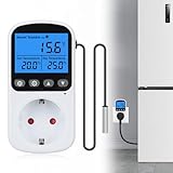 Digitaler Temperaturregler Steckdose 250V mit Fühler, Thermostat Steckdose mit LED-Display, Digitale Zeitschaltuhr Steckdose, Heizung Kühlung Thermostat Schalter für Terrarium (1, Weiß, M)