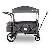 elvent® WagonPro Premium Bollerwagen/Handwagen faltbar mit Dach I 4 Sitzplätze | groß I Sitzpolster, Hecktasche, Off-Road-Reifen, Feststellbremse, 5-Punkt-Gurt I für 4 Kinder (Grau)