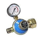 CFH Propan Druckregler Gasflasche stufenlos regulierbar 1-4 bar DR 115 - Gasdruckregler mit Manometer, Eingang G.5 und Ausgang H.6 3/8' gemäß EN 16129, Durchfluss 6-10 kg/h