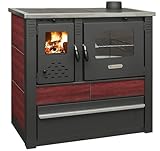 ProTermo Kaminofen Panonia - 10,54 kW Heizleistung - 90x51x85 cm Holzofen mit Backfach und Herdplatte (Rot-Rechts)