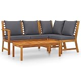 vidaXL Akazienholz Massiv Gartenmöbel 4-TLG. mit Auflagen Sitzgruppe Lounge Sofa Bank Gartenset Sitzgarnitur Gartenbank Gartensofa Garnitur