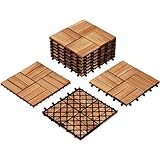 Yaheetech Holzfliesen Akazie 30x30 cm, 10er Set-0,96 m² Leicht Verlegbar Terrassenfliesen Balkonfliesen Klicksystem, Wetterfest Bodenfliesen Gartenfliesen für Terrasse, Balkon & Garten, Holzfarbe