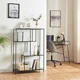 [en.casa] Bücherregal Reisjärvi Metallregal Schwarz matt Standregal mit 4 offenen Fächern Wohnzimmer 115 x 75 x 35 cm Mehrzweckregal