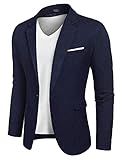 COOFANDY Sakko Herren Sportlich Freizeit Blazer 1 Knopf Anzugjacke Regular Fit Anzug Lässig Business Einfarbig Jacke Navy Blau L