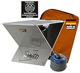 STEELTRAIL Amigo mobiler Camping Gasgrill klein & klappbar I mini Camping Grill mit Plancha inkl Trage-Tasche I perfekt für Outdoor-Fans, Camper, Balkon I Klappgrill Tischgrill made in Germany