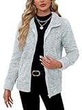 BesserBay Winter Damen Warm Taschen Reißverschluss Casual Fleece Jacke Weich Fashion Herbst Plüschjacke Silber M