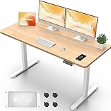 Flamaker Höhenverstellbarer Schreibtisch Ganze Tischplatte 140 x 60 cm Schreibtisch Höhenverstellbar Elektrisch mit Memory-Steuerung un Sitzende Erinnerung und USB-Aufladung (Beige+Weiß)