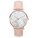 Clastyle Damen Uhr Minimalistisch Ultradünne Armbanduhr für Damen Rosa Mode mit Lederarmband Uhr Geschenk