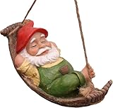 TERESA'S COLLECTIONS Gartenzwerge Gartendeko für Draußen 18cm Liegender Zwerg Gartenfigur aus Hängematte Kunstharz Wasserdicht Gartenwichtel Figur GNOME Gartendeko Geschenke für Frauen