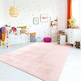 TT Home Teppich Kinderzimmer Waschbar rutschfest Kinderteppich Junge Mädchen Weich Pastell, Farbe:Rosa, Größe:80x150 cm