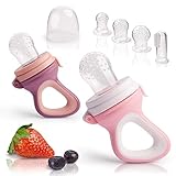 iFancy 2 Fruchtsauger für Baby & Kleinkind + 6 Ersatz-Sauger in 3 Größen | Aus hygienischem Silikon - Sicher & BPA-frei | Beißring für Obst, Gemüse, Brei Beikost & Co. | Zahnungshilfe | Rosa/Lila