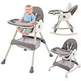 hochstuhl baby 3in1 Kinderhochstuhl mit Tisch und Rollen Hochstuhl Verstellbar Klappbar Babystuhl mit Liegefunktion Kombihochstuhl mitwachsend esszimmerstuhl ab 6 Monate Kinder kleinkinder grau