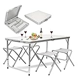 MaxxGarden Klapptisch Hochwerti - Campingtisch Klappbarer Set mit Stühlen - Picknicktisch - Camping Tisch - Garten - 120 x 60 x 60 cm - Tragesystem - Weiß