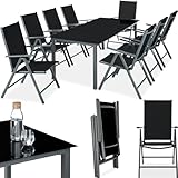 tectake® Aluminium Sitzgruppe 8+1, Gartenmöbel Set mit Stuhl und Tisch, klappbare Gartenstühle, Gartentisch mit Sicherheitsglas, wetterfeste Terrassenmöbel, für Garten Terrasse Balkon - anthrazit