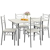 Casaria® Esstisch mit 4 Stühlen Holz 5-TLG Set Metall 110x70cm Industrial Esszimmer Küche Stühle Tisch Möbel Essgruppe Sitzgruppe Paul Weiß