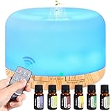 AQXONG 500ML Diffusor für Ätherische Öle, Aromatherapie Luftbefeuchter, 7 Farben LED Ultraschalldiffusor, Aromatherapie Diffusor mit Fernbedienung Geeignet für Wohnzimmer Schlafzimmer Yoga Büro