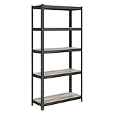 SONGMICS Standregal, Bücherregal, Lagerregal, 5 Ablagen, verstellbar, 30 x 75 x 150 cm, bis 650 kg belastbar, für Küche, Wohnzimmer, greige-schwarz GLR030B11