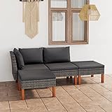 NITCA 4-TLG Rattan Balkonlounge Garten Lounge Set Gartenmöbel Klein Balkonmöbel Sofagarnitur Balkon Gartenlounge Loungemöbel Gartensofa Balkon Sofa Rattan Ecklounge Grau