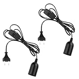 NVIYAM 2 X E27 Lampenfassung mit Kabel, Schalter und Stecker, Fassung E27 mit 2M Netzkabel und EU Stecker, E27 Steckdosenadapter für Lampenaufhängung, Pendelleuchte, Deckenlampe, DIY Lampen, Schwarz