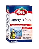 Abtei Omega 3 Plus - Nahrungsergänzungsmittel reich an Omega-3-Fettsäuren für den Cholesterinspiegel und die Herzfunktion - mit Vitamin E und Folsäure - 1 x 60 Kapseln