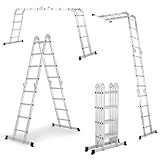 Juskys Aluminium Multifunktionsleiter 4x4 Stufen - 4,7 m Länge klappbar - Leiter 4-teilig bis 150 kg - Gelenkleiter Klappleiter Stehleiter Aluleiter