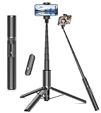 TONEOF 153CM Selfie Stick Stativ, Verbesserte 360° Drehbare Selfie Stange, Ausziehbares All-in-1 Handy Stativ aus Aluminium mit Kabelloser Fernbedienung für iPhone/Android-Schwarz Gold