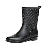 Halbhohe Gummistiefel Damen Kurz Frauen Regenstiefel Stiefeletten Gartenarbeit Mode Outdoor Boots Schwarz 38