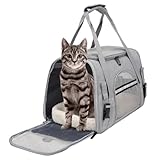 APKOL Transporttasche Katze, 5 kg Faltbare Katzentransportbox mit Schulterriemen, Transportbox Katzen Hunde Transportboxen, Katzenkorb, Katzen Tragetasche für Katzen, kleine Hunde, Welpen,Grau