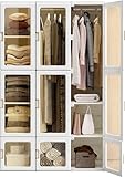 Dripex Kleiderschrank, Schrank 104 x 170 x 50 cm (B x H x T), einfache Montage, Faltbarer Mehrzweckschrank mit Stange, magnetische Türen, Garderobenschrank für Wohnzimmer Schlafzimmer Weiß