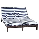 Outsunny Polyrattan Doppelliege Sonnenliege Gartenliege für 2 Personen Relaxliege Luxus Lounge 5-stufige Rückenlehne Metall PE Rattan Blau+Weiß 196 x 120 x 28 cm