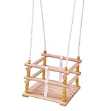 Idena 40192 - Gitterschaukel aus Holz, für Babys ab 1 Jahr, mit verstellbaren Halteseilen und Stahlringen, Tragkraft bis 50 kg, für unbeschwerten Schaukelspaß, Holzfarben
