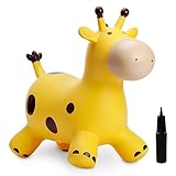 U&C Planet Hüpftier für Kinder Aufblasbare Giraffe Gelbe Giraffe Hüpfer mit Handpumpe,Sprungpferd Hüpfspielzeug Geschenk für Kinder Alter 1-6