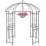 GOPLUS Rosenbogen aus Metall, Gartenbogen stabil mit Rankgitter für Kletterpflanzen & Hochzeit, 211x211x256cm Rosenpavillon Torbogen Rankbogen wetterfest für Garten & Hinterhof