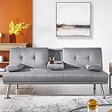 Yaheetech Schlafsofa für max. 3 Personen Gästebett Couch Sofa mit Schlaffunktion Tagesbett Bettsofa Schlafcouch Sofabett Polstersofa bis 350 kg belastbar hellgrau