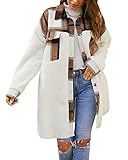 Feziakuk Damen Mantel Flanell Dufflecoat Lässiges Revers Kariert Jacke Warme Mittellange Wollmantel Herbst Winter Einreihiger Kaschmirmantel Frauen Wintermantel, Khaki L