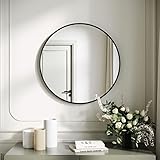 SONNI Rund Wandspiegel 50cm, Schwarz Aluminiumrahmen Wandmontage Schminkspiegel mit HD-Glas Moderner Kreisspiegel für Badezimmer, Wohnzimmer