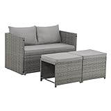 SVITA ATHINA 2in1 Sitzgruppe Outdoor Rattanlounge Balkon Essgruppe Gartenmöbel Set Gartenlounge klein Balkonmöbel Polyrattan Grau