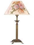Helios Leuchten 403775/4 Vintage Lampe Leuchte | klassische Jugendstil Tischleuchte Tischlampe | Retro Schreibtischlampe echt Messing antik Altmessing | Lampenschirm geblümt | 1xE14