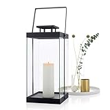 blomus -FINCA- Laterne L aus pulverbeschichtetem Metall, Windlicht, exklusive Optik, modernes Wohnaccessoire, stimmungsvolle Atmosphäre, Indoor-Nutzung (H / B / T: 46 x 20,5 x 21 cm, Schwarz, 63688)