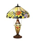 ZURBAQD Tiffany-Lampe, Tiffany-Tischlampen, 40,6 cm, 3 Lichter, Tenching-Kette, Bunte Blumen, rosafarbener Lampenschirm im Strich-Stil Warm as Ever