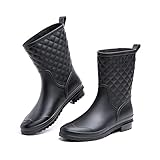 Hitmars Gummistiefel Damen Chelsea Boots Gartenschuhe Rain Boots Regenstiefel Segelstiefel Wasserdicht Regenschuhe Halbgummistiefel Schwarz EU40