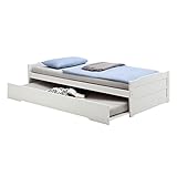 IDIMEX Ausziehbett Lorena in 90 x 190 cm, schönes Tagesbett aus Kiefer massiv in weiß, praktisches Jugendbett mit Auszugskasten