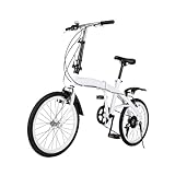 Owneed 20 Zoll FaltradFaltrad, Folding City Bike, Tragbar, 6 Gang Kettenschaltung, Maximale Tragfähigkeit 90kg, Kohlenstoffstahl, Weiß